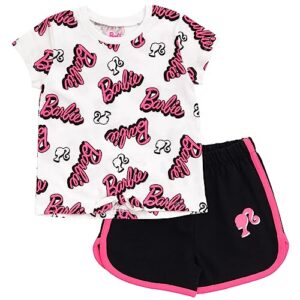 barbie little girls t-shirt and dolphin active shorts outfit set pink/black 7-8