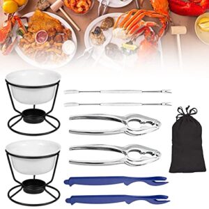 crab leg crackers tools set with 2 crab leg crackers, 2 crab forks, 2 lobster shellers, 2 butter warmers and 1 storage bag-seafood tools set （9pcs）