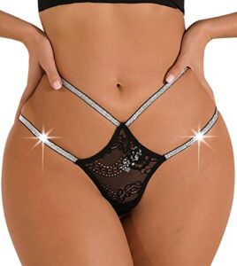 banamic women's glitter thong strappy lace underwear panties