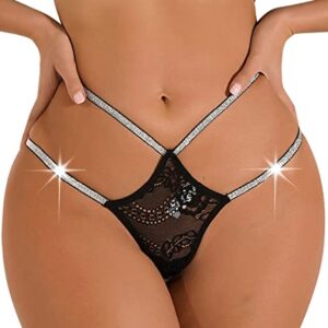 Banamic Women's Glitter Thong Strappy Lace Underwear Panties