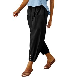 women's high waist pants drawstring capri pants with pockets wide leg cropped pants for women black large