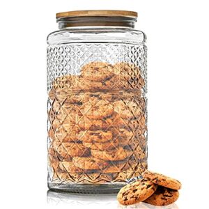 1 gallon cookie jar, wide mouth large glass jars with bamboo lid, airtight storage food kitchen counter containers for candy, flour, oats, coffee bean, pet treats, laundry pods, laundry detergent