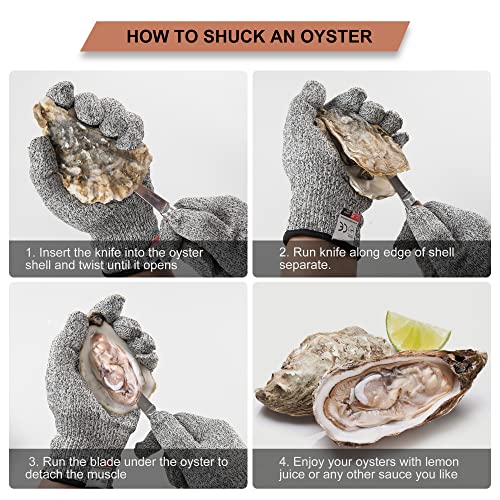 Klysimath Oyster Shucking Knife, 2 Oyster Knives Set with Level 5 Protection Glove, Oyster Shucker with Premium Wood-handle, Oyster Knives for Seafood(2 Knives+1 Glove)