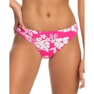 roxy women's standard beach classics hipster bikini bottom, shocking pink hello aloha 232