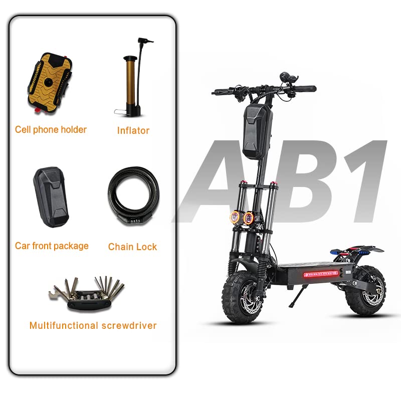 ANDBEE Electric Scooter 6000W High Power Dual Drive Motor,Top Speed 55 MPH,60V38AH Long Range Battery Up to 65 Miles 11'' Off-Road Tires Adult Electric Scooter with Detachable Seat,black,(AB1)