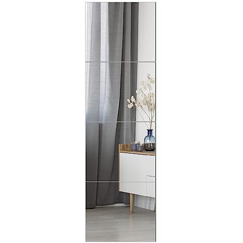 Ruomeng Full Length Mirror Tiles - 14" x 12" x 4Pcs Gym Mirror Body Mirror Frameless Wall Mirror for Vanity Bedroom, Living Room