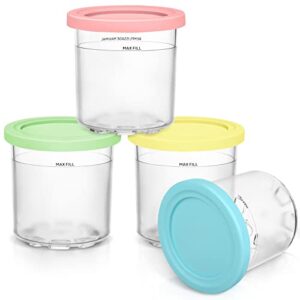 firjoy 16 oz. containers | extra replacement pints and lids - compatible with ninja creami nc301 nc300 nc299amz series only (4 pack - blue, pink, green, yellow)