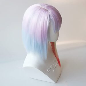 HUNIGIR Lucy Cosplay Wig Rainbow Anime Wig Women Stylish Colorful Bob Wig with Bangs for Girls Costume Wig Synthetic Hair Wig With Wig Cap (Rainbow)