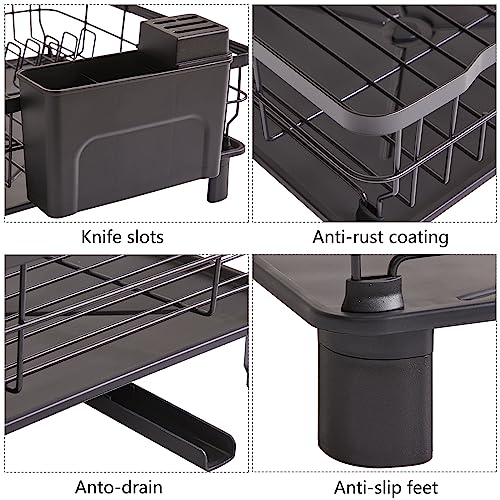 IBUYKE Dish Drying Rack-Multifunctional Expandable Dish Drying Rack,Drying Rack for Kitchen Counter and Drainage, Drying Rack for Dishes, Knives, Spoons, Cups and Forks,Black UTDS001B