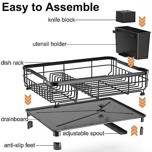 IBUYKE Dish Drying Rack-Multifunctional Expandable Dish Drying Rack,Drying Rack for Kitchen Counter and Drainage, Drying Rack for Dishes, Knives, Spoons, Cups and Forks,Black UTDS001B