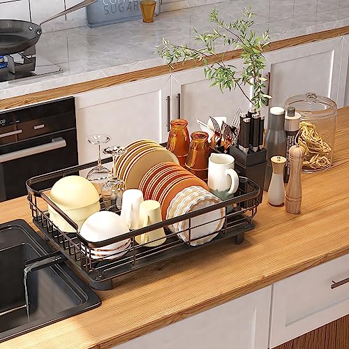 IBUYKE Dish Drying Rack-Multifunctional Expandable Dish Drying Rack,Drying Rack for Kitchen Counter and Drainage, Drying Rack for Dishes, Knives, Spoons, Cups and Forks,Black UTDS001B
