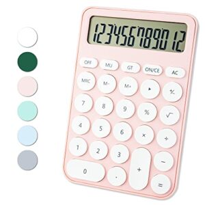 standard calculator 12 digit,6.2 * 4.2in desktop large display and buttons,calculator with large lcd display for office,school, home & business use,automatic sleep,15 °tilt screen (pink)