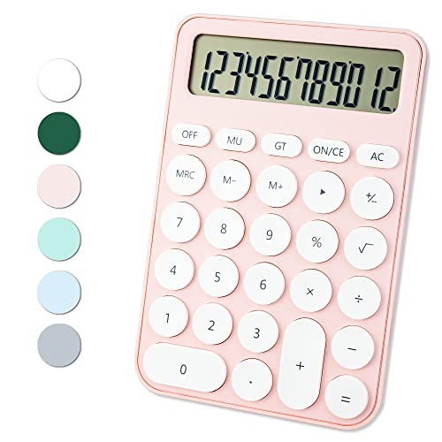 Standard Calculator 12 Digit,6.2 * 4.2in Desktop Large Display and Buttons,Calculator with Large LCD Display for Office,School, Home & Business Use,Automatic Sleep,15 °Tilt Screen (Pink)