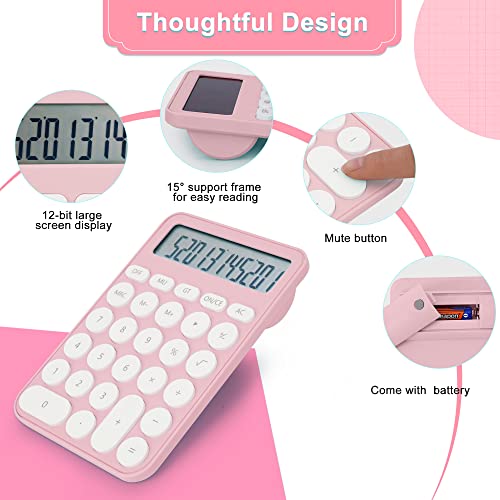 Standard Calculator 12 Digit,6.2 * 4.2in Desktop Large Display and Buttons,Calculator with Large LCD Display for Office,School, Home & Business Use,Automatic Sleep,15 °Tilt Screen (Pink)