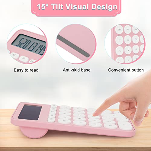 Standard Calculator 12 Digit,6.2 * 4.2in Desktop Large Display and Buttons,Calculator with Large LCD Display for Office,School, Home & Business Use,Automatic Sleep,15 °Tilt Screen (Pink)