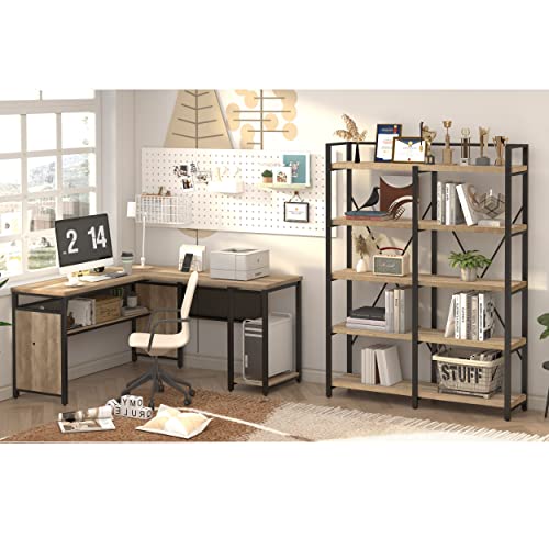 FATORRI L Shaped Computer Desk and Industrial Bookshelf for Home Office (Rustic Oak)