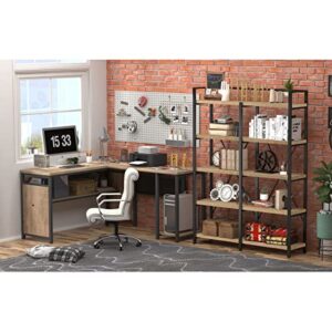 FATORRI L Shaped Computer Desk and Industrial Bookshelf for Home Office (Rustic Oak)