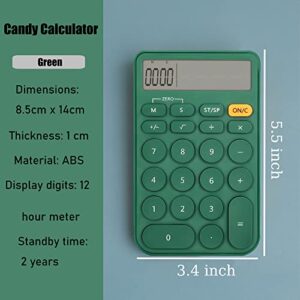 VEWINGL Standard Calculator 12 Digit,with Timers and Alarm Clock,Calculator with Large LCD Display for Office,School,Home & Business Use,Automatic Sleep,with Battery(Green)