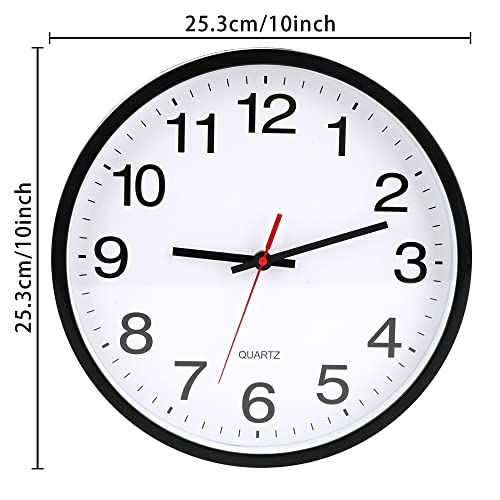 OceeK Black Wall Clock Silent Non-Ticking 10 Inch Non-Ticking Wall Clock 10 Inch Silent Quartz Modern Wall Clocks 10” Battery Operated Modern Simple Style Decorative for Home Office School Wall Clock