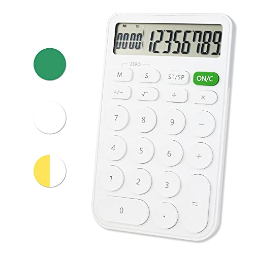 VEWINGL Standard Calculator 12 Digit,with Timers and Alarm Clock,Calculator with Large LCD Display for Office,School,Home & Business Use,Automatic Sleep,with Battery(White)