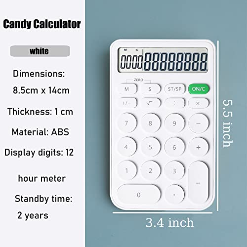 VEWINGL Standard Calculator 12 Digit,with Timers and Alarm Clock,Calculator with Large LCD Display for Office,School,Home & Business Use,Automatic Sleep,with Battery(White)