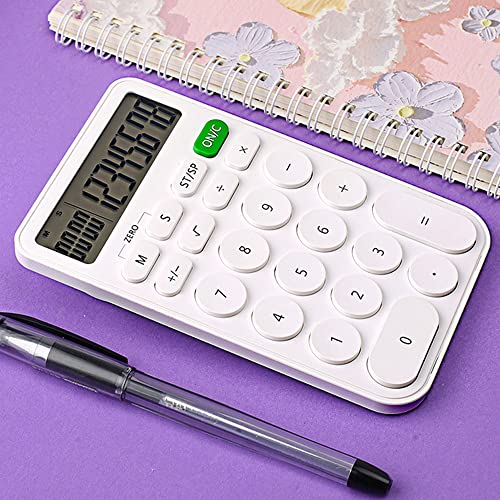 VEWINGL Standard Calculator 12 Digit,with Timers and Alarm Clock,Calculator with Large LCD Display for Office,School,Home & Business Use,Automatic Sleep,with Battery(White)