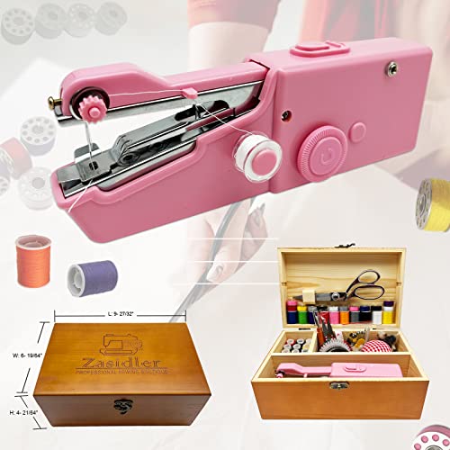 Hand Sewing Machine, Handheld Sewing Machine Mini Portable Cordless, Perfect for Adults, Beginners, Kids DIY, Home and Travel Sewing, Wooden Sewing Box with 153 Sewing Supplies