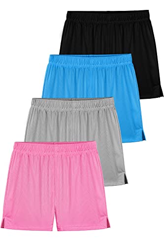 Resinta 4 Pack Girls Mesh Athletic Shorts Kids Summer Active Shorts Girls Sports Basketball Shorts Performance Gym Shorts