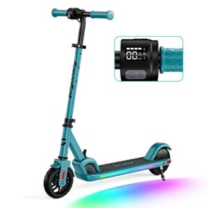 smoosat pro electric scooter for kids, colorful rainbow light, led display, adjustable speed and height, foldable, ages 8 and up, 2023 model