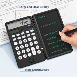 NEWYES Portable Calculator with Notepad, Basic Calculator with Writing Tablet,12 Digits Large Display Rechargeable Solar Power Desk Calculator for Office, School (Black)