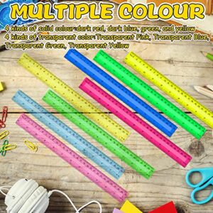 192 Pack Clear Color Rulers Bulk for Classroom Kids Rulers Bulk Back to School Supplies Transparent Colorful Ruler with Inches and Centimeters 8 Colors Metric Rulers for School Home Office (12 Inch)