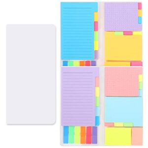 eoout 2pcs sticky note set, colored divider self-stick notes pads bundle tabs ruled dotted pet sticky notes book for school supplies office supplies