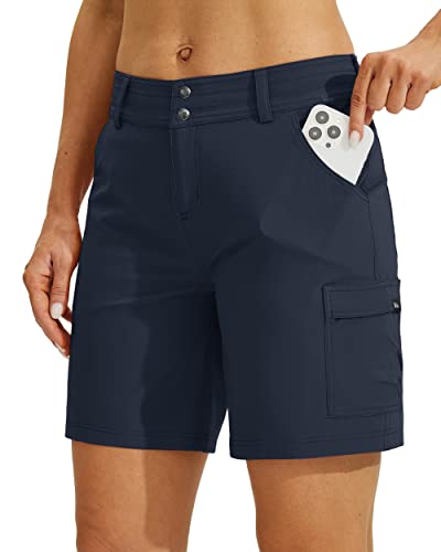 Willit Women's Golf Hiking Shorts Cargo Quick Dry Athletic Shorts Casual Summer Shorts with Pockets 7" Navy Blue 6