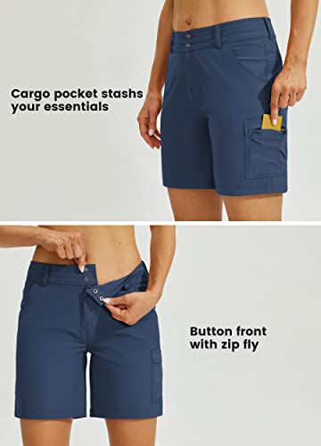 Willit Women's Golf Hiking Shorts Cargo Quick Dry Athletic Shorts Casual Summer Shorts with Pockets 7" Navy Blue 6