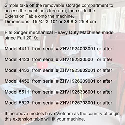 MUCITAGF Sewing Machine Extension Table for Singer 4411, 4423, 4432, 4452 Mechanical Heavy Duty Sewing Machines