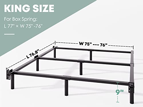 VTWAZAST King Bed Frame,9 Inch Heavy Duty Base for Box Spring, 9-Leg Support,Easy Assembly,Non-Slip,Noise-Free, Black