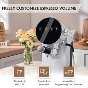 skyehomo Espresso Machine, 20 Bar Espresso Coffee Maker with Milk Frother Steamer, Espresso and Cappuccino latte Maker, Espresso Coffee Machine with Digital Touch Panel, 1250W, Stainless Steel