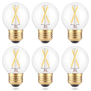 dimmable a15 led bulb, 2w e26 globe light bulbs, 25 watt incandescent bulb equivalent, 3000k soft warm white, clear glass, small round filament bulbs for ceiling fans, bathroom vanity, 6 pack
