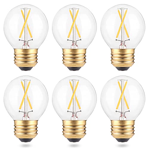 Dimmable A15 LED Bulb, 2W E26 Globe Light Bulbs, 25 Watt Incandescent Bulb Equivalent, 3000K Soft Warm White, Clear Glass, Small Round Filament Bulbs for Ceiling Fans, Bathroom Vanity, 6 Pack