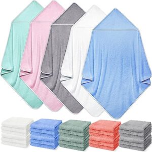 5 pcs baby bath towel and 15 count baby washcloths sets, hooded baby towels for newborns infants and toddlers soft coral fleece toddler towels for newborn boy girl