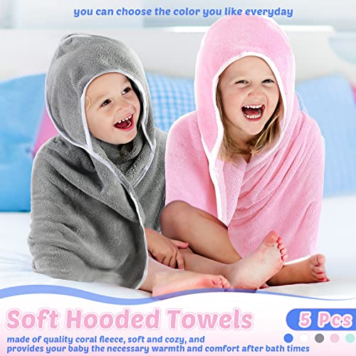 5 Pcs Baby Bath Towel and 15 Count Baby Washcloths Sets, Hooded Baby Towels for Newborns Infants and Toddlers Soft Coral Fleece Toddler Towels for Newborn Boy Girl