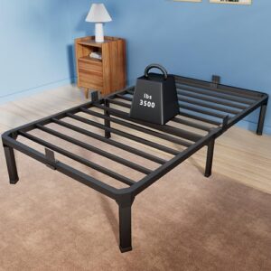roil 14 inch twin size bed frame with mattress slide stopper - single black basic anti squeak steel slats metal platform, heavy duty noise free easy assembly bedframes, no box spring needed