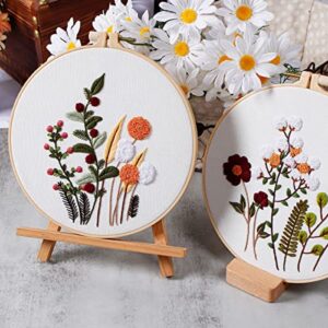 ojindiy 4 Sets Embroidery Kit Starter with Pattern and Instructions, DIY Beginner Starter Cross Stitch Kit Include 1 Embroidery Hoop, Needlework for Adults (Flower-Happy time)