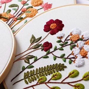 ojindiy 4 Sets Embroidery Kit Starter with Pattern and Instructions, DIY Beginner Starter Cross Stitch Kit Include 1 Embroidery Hoop, Needlework for Adults (Flower-Happy time)