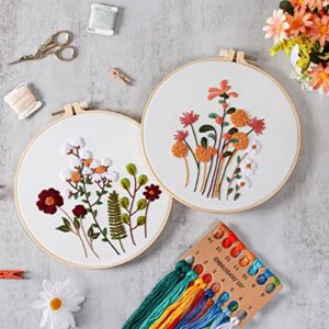 ojindiy 4 Sets Embroidery Kit Starter with Pattern and Instructions, DIY Beginner Starter Cross Stitch Kit Include 1 Embroidery Hoop, Needlework for Adults (Flower-Happy time)