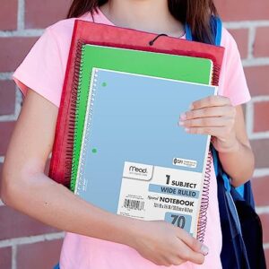 Mead Spiral Notebooks, 6 Pack, 1-Subject, Wide Ruled Paper, 8" x 10-1/2", 70 Sheets, Color Will Vary (930050-ECM)