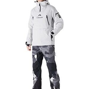 kirnusino Mens Ski Jacket Snow Coat for Men Windbreaker Waterproof Mountain Hooded Sweatshirt with Shoulder Pass Card Pocket Windproof Warm Winter Coat-Grey-L