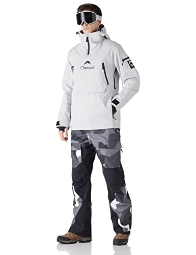 kirnusino Mens Ski Jacket Snow Coat for Men Windbreaker Waterproof Mountain Hooded Sweatshirt with Shoulder Pass Card Pocket Windproof Warm Winter Coat-Grey-L