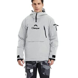 kirnusino Mens Ski Jacket Snow Coat for Men Windbreaker Waterproof Mountain Hooded Sweatshirt with Shoulder Pass Card Pocket Windproof Warm Winter Coat-Grey-L