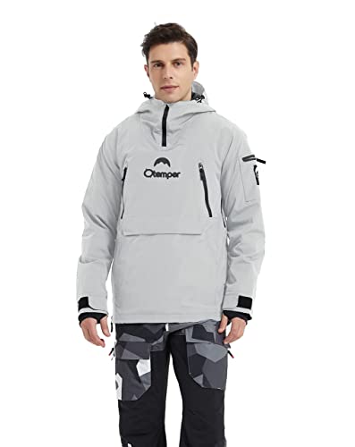 kirnusino Mens Ski Jacket Snow Coat for Men Windbreaker Waterproof Mountain Hooded Sweatshirt with Shoulder Pass Card Pocket Windproof Warm Winter Coat-Grey-L